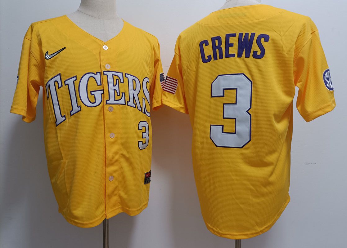Men LSU Tigers #3 Crews Yellow Nike 2025 NCAA Jersey->ncaa teams->NCAA Jersey